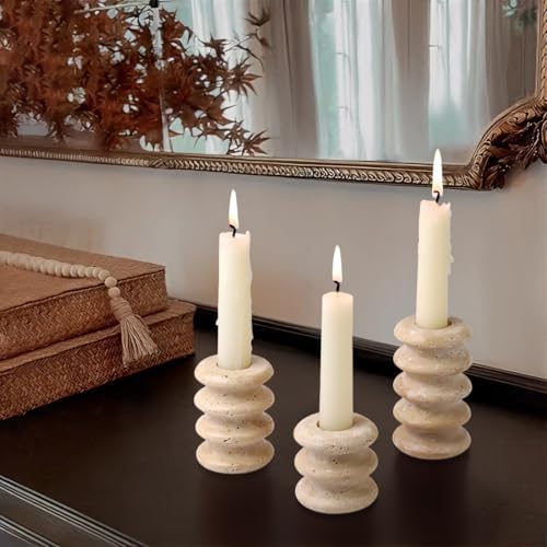 Vixdonos Natural Stone Candle Holder Set of 3 Taper Candle Candlestick Mantle Candle Stand for Home Decor,Wedding,Party and Table Centerpieces(White) - Image 5
