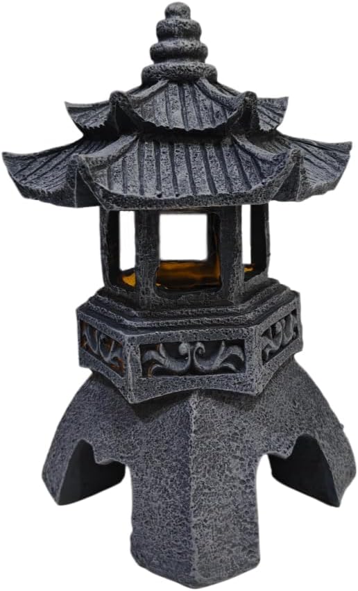 Solar Pagoda Lantern Garden Statue: Japanese Zen Lantern Garden Decor-LED Figurine Lamp Pagoda Statue Figurine for Home Table Outdoor Decor