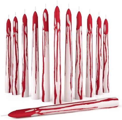 CANDWAX 8 inch Taper Candles Set of 12 - Dripless Candlesticks Burning for 6 Hours - Bloody Tapered Candles Ideal as Halloween or Other Themed Decor - Blood White Candle by CANDWAX