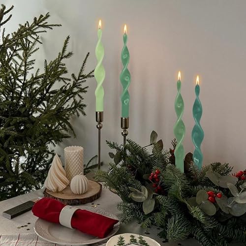 Unscented Spiral Taper Candles Candlesticks Gradient Green Odorless Twisted Candles 10 Inch Long Candles for Home Wedding Decor - Image 2
