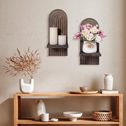 Yorkmills Sconces Wall Decor Set of 2, Wall Candle Holder Brown Wall Art - Image 3