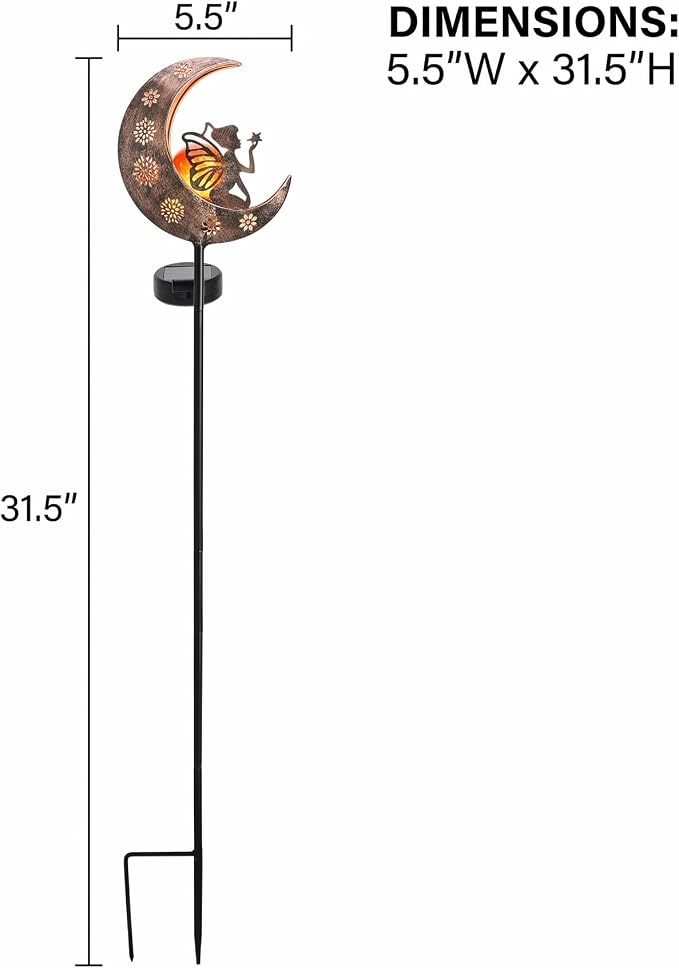 TERESA'S COLLECTIONS Garden Decor for Outside, Moon Fairy Garden Accessories for Outdoor Decor, 32'' Solar Lights for Yard Decorations Outdoor, Metal Yard Stakes for Lawn Patio Porch Gifts for Mom