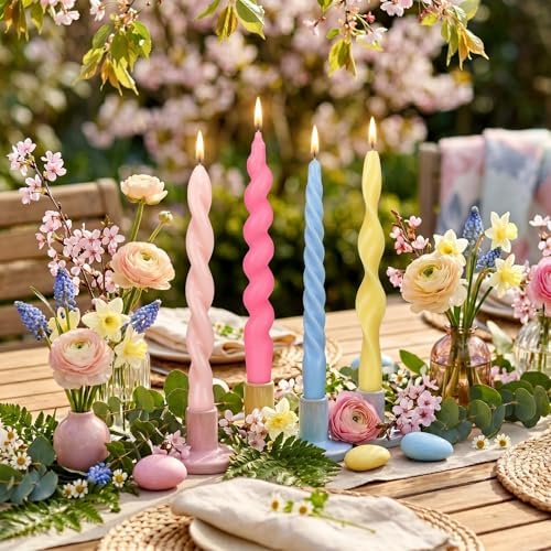 Nuanchu 4 Pcs Twisted Taper Candles,7.87 Inch,Pure,Pastel - Image 4