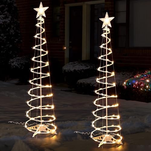2 Pack 6 Ft Spiral Christmas Tree 125 LEDs Outdoor, Warm White by Macarrie