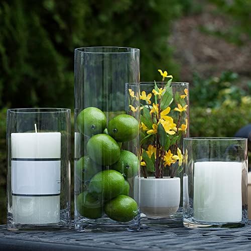 Enova Floral Clear Glass Flower Vase, 4W x 12H Inches Cylinder Vase, Pillar Candle Floating Candle Holders, Tall Cylinder Glass Vase for Flowers, Round Glass Vase for Home Decor, Wedding (Pack 4) - Image 6