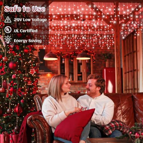 33ft Icicle Lights for Outside, Red and White Christmas Lights Outdoor Indoor, 400 LED Twinkle String Light with 75 Drops Short Curtain Light for Thanksgiving Room Home Wall Bedroom Window Decoration - Image 3
