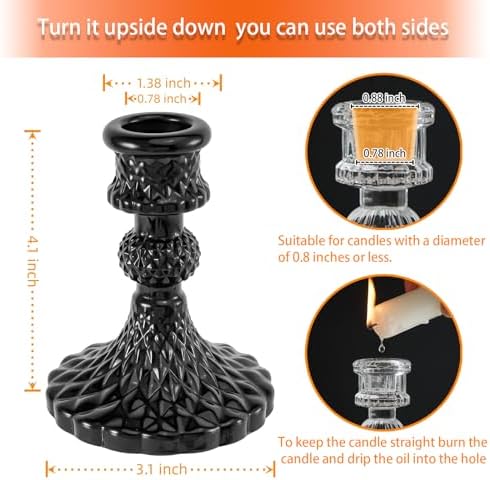 Black Glass Candlestick Holders, Taper Candle Holders, Set of 6 - Image 2