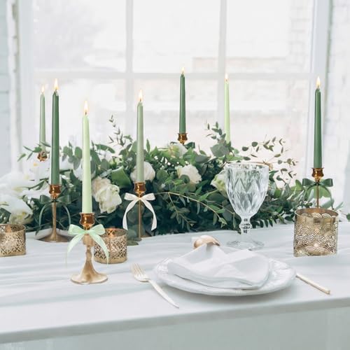12 Pcs Sage Green Series Taper Candles with 3 Rolls of Ribbon - Image 5