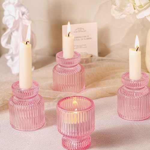 DARJEN 12 Pcs Glass Candlestick Holders- Pink Taper Candlestick Holders Tealight Votive Candle Holders for Table Centerpieces, Wedding, Dinner Party, Home Decor - Image 3