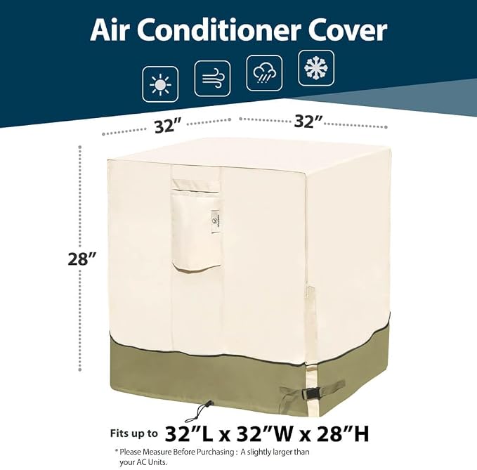 Air Conditioner Cover for Outside Units-32'' Durable 600D AC Covers Waterproof & Resistant AC Unit Covers Outdoor Central Square Fits up to 32x32x28 inches, light green