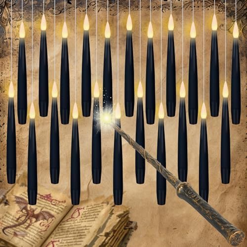 GenSwin Flameless Floating Candles Wand Halloween Decorations Black 22pcs by GenSwin