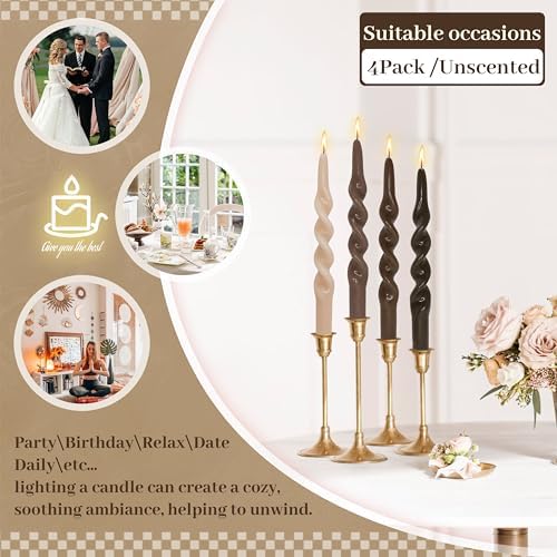 Smokeless Spiral Taper Candles Handmade Gradient Brown 10 Inch Twisted Candlesticks for Wedding Party Home Decor - Image 6