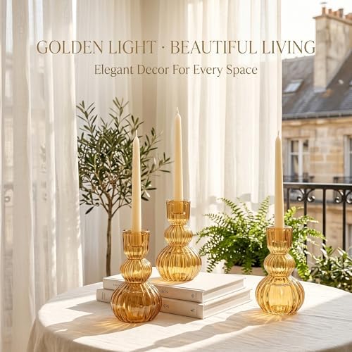 Glass Taper Ribbed Candle Holders Set of 8 - Image 7