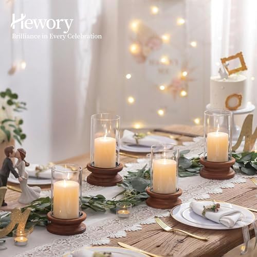 Hewory Hurricane Glass Candle Holders: 2PCS Wooden Brown Candle Holders - Image 3
