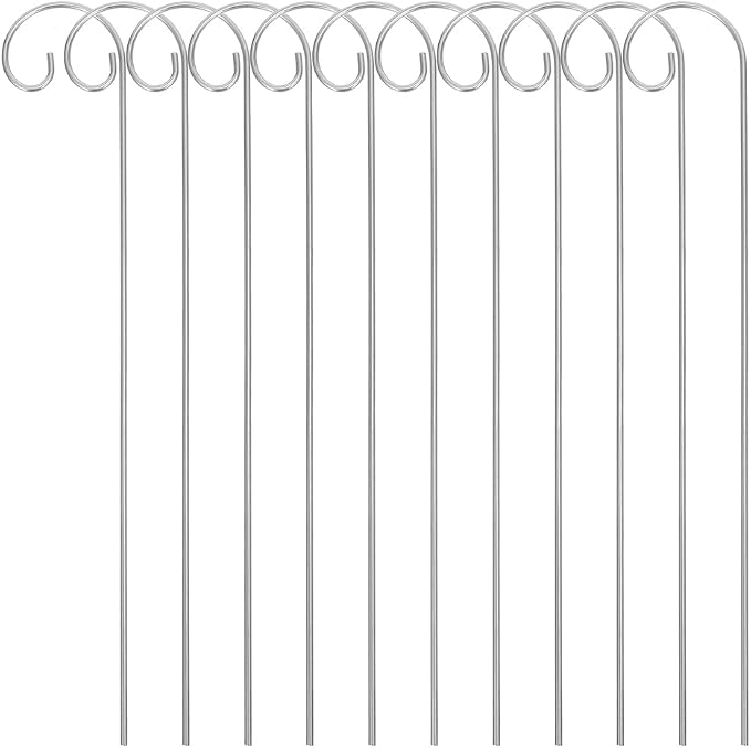 20pcs Plant Tag Pole Floral Sticks for Arrangements - 30cm Shepherds Hooks for Outdoor Floral Card Holder - Outdoor Shepherds Hook for Bird Feeder Silver