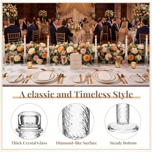 Mumufy 12 Pcs Glass Crystal Taper Candle Holders, 4 Inch Clear Glass Candlestick Holder Fit 0.8 Inch Candles, Crystal Decorative Candle Stand Centerpiece for Wedding, Dining Room, Party(Lines) - Image 3