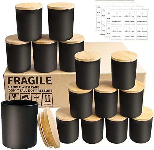 CONNOO 15 Pack 7 OZ Matte Black Candle Jars with Bamboo Lids by CONNOO