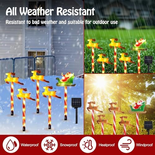 Lewondr 5 Pack Solar Christmas Pathway Lights Outdoor with 2 Lighting Modes - Image 3