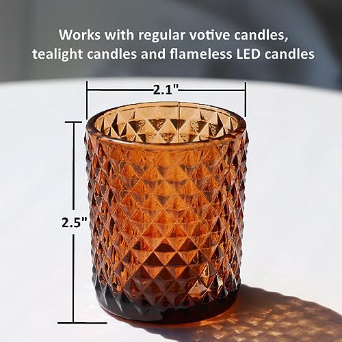 Woho 12pcs Amber Votive Candle Holder, Brown Candle Holder for Thanksgiving - Image 6