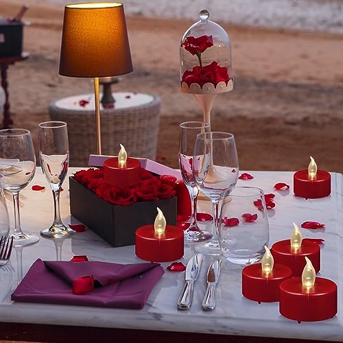 Flameless LED Tea Light Candles, Battery Operated Flickering Electric Fake Candles Bulk, 24 Pack Powered Votive Tealights Long Lasting 200H+ Bright Red Lamp for Seasonal & Festive Gift Decoration - Image 4