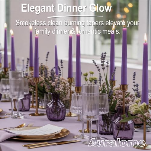 Purple Candlesticks - 12 Pack 10 Inch Candles Dripless Unscented Wax Long Burning Purple Tall Tapered Candles for Bridal Showers Spring Weddings Restaurants Dinner Party Table Decor - Image 6