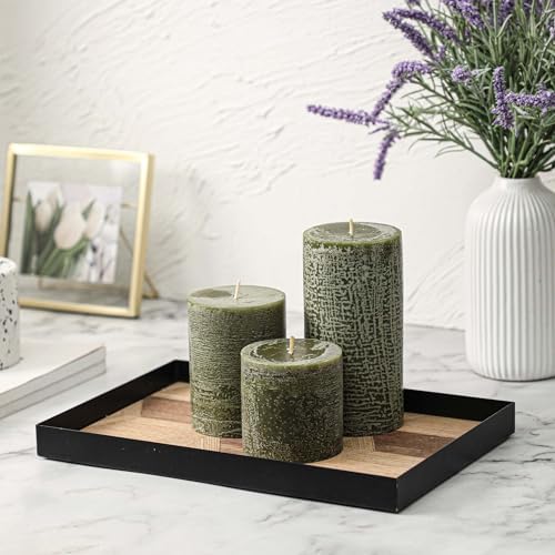 3x4 Inch Moss Green Pillar Candles Set of 3 - Unscented Spring Candles, Long Clean Burning, Large Big Candle, Smokeless Dripless Candle for Home Decor, Dinner Table, Bathroom, Rustic Decor - Image 2