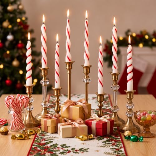 Conelist 8 Pcs Christmas Twist Taper Candles Red White Striped Wax - Image 5