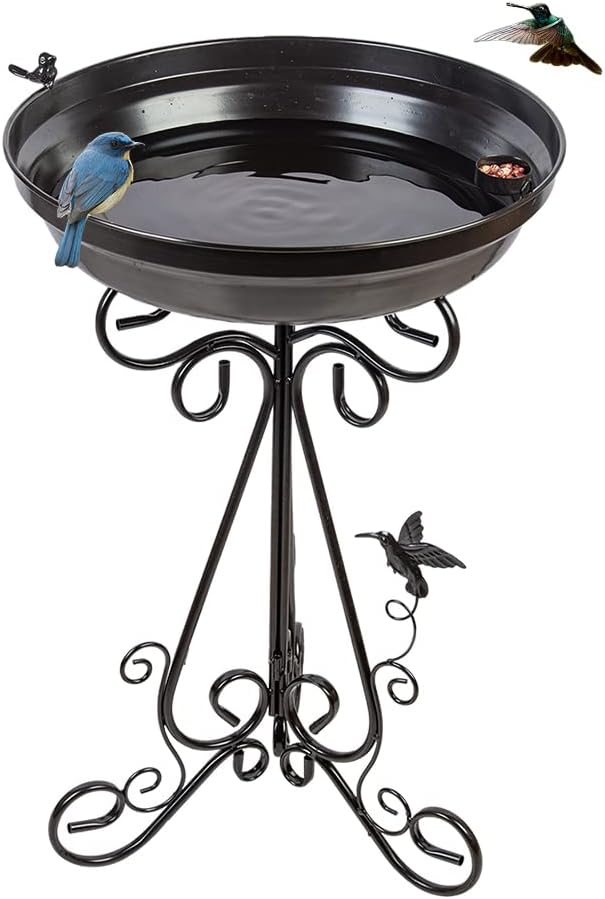 DREAMSOUL 18 inch Dia Large Bird Bath Stand, 4 inch Deep Bird Bath for Outside, Metal Birdbaths for the Garden Yard Patio Decor