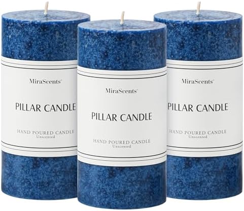 3x6 Inch Navy Blue Pillar Candles Set of 3,Unscented Large Pillar Candle by MiraScents