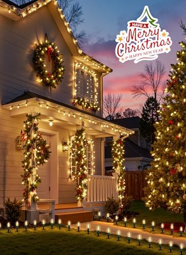 Brightown C9 Christmas Lights Outdoor, 4 Packs Total 103 Ft Christmas Pathway Lights with 80 LED Bulbs and Stakes, Connectable Outdoor Christmas Decorations Yard Walkway Sidewalk Holiday, Warm White - Image 5