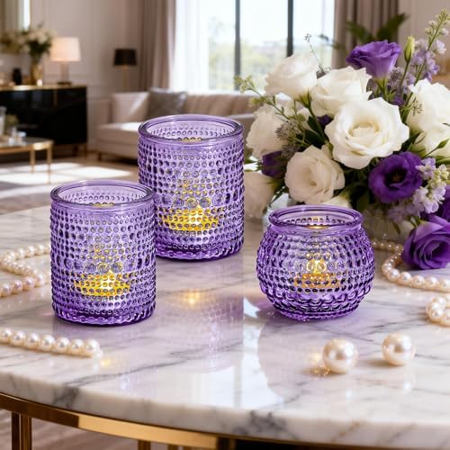 Rubtlamp Purple Votive Candle Holders Set of 24, Glass Candle Holders Bulk for Table Centerpiece, Tea Lights Candle Holder Glass for Wedding Shower, Home Party Decor - Image 4