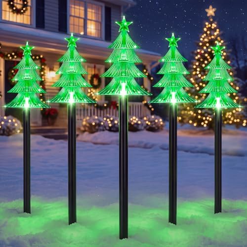 Solar Tree Pathway Lights Outdoor Christmas Decorations, 5 PCS by TOWPONICS