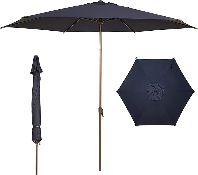 Abba Patio 9FT Outdoor Patio Umbrella Outdoor Table Umbrella with Crank Market Umbrella 6 Sturdy Ribs UV Protection Waterproof and Push Button Tilt for Garden Deck Backyard Pool, Dark Blue