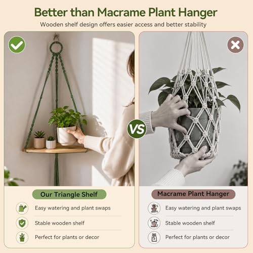 Artilady Macrame Corner Shelf Wall Hanging, Adjust Green Boho Wall Decor - Image 5