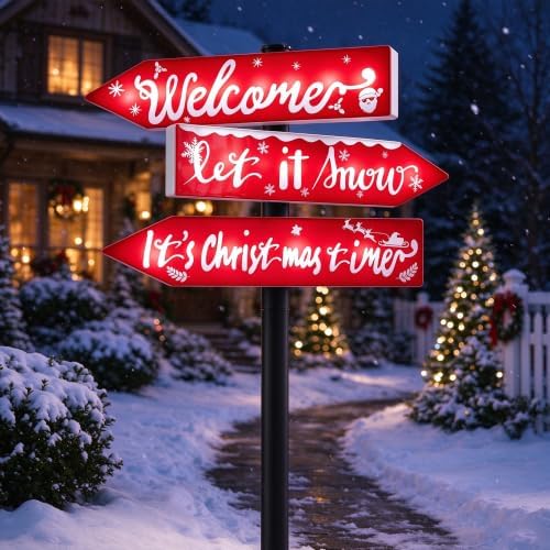 39" Solar Christmas Yard Sign Stake, 24 LED Lighted Solar Pathway Decor by BUARO8AGA