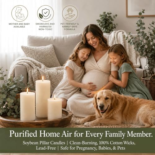 Soy Wax White Pillar Candles,Non-Toxic, 2.8x4 Inch, 4 Pack, 55 H Long Burn - Image 6