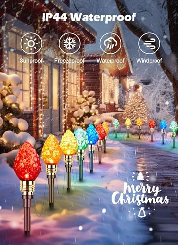 Brightown 4 Pack Strawberry C9 Christmas Pathway Lights Outdoor - Total 69.6 Feet 40 LED Christma Walkway Lights,Colored Bulb Christmas Light Outdoor Decorations for Lawn Holiday Outside, Multicolor - Image 2