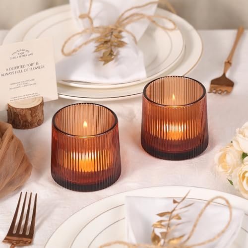 Amber Ribbed Tealight Votive Candle Holders Set of 10 - Image 6