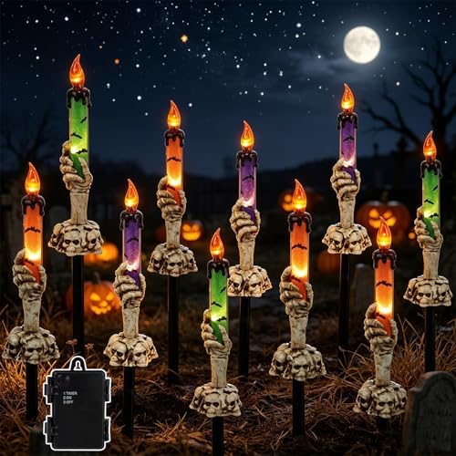 Halloween Decorations, 10 Pack Tabletop Candle Lights with Skeleton Ghost Hand, Waterproof Lighted Yard Stakes, Battery Operated for Light Up Halloween Indoor/Outdoor Garden Decor - Image 5