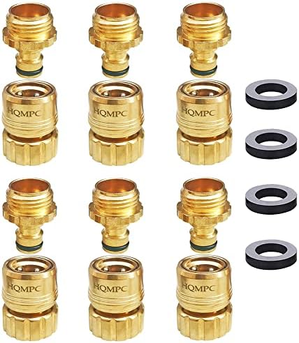 No Pb Garden Hose Quick Connect Brass Hose Quick Connect Quick Release Hose ConnectorWater Hose Connectors 3/4" GHT (6 SETS) by HQMPC