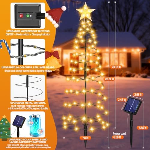 24" Spiral Solar Christmas Tree Outdoor Decorations 4 Pack - Image 5