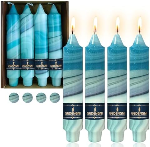Print Taper Candle Spiral Candlesticks - Gedengni 4pcs Marble Handmade Twisted Candles Short Candle Sticks 7inches Flower Tapered Candles for Home Party Wedding Dinner Decoration,18D4T-BGLT - Image 6