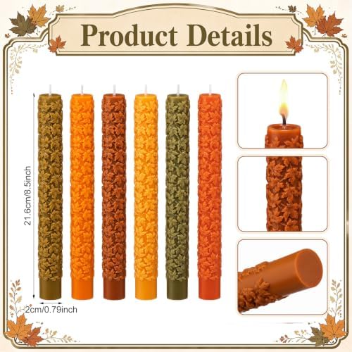 Conelist 6 Pcs Fall 3D Maple Leaf Taper Candles 8.5 Inch Autumn Colorful Decorative Scented Candles Fall Home Table Centerpiece Decorations for Thanksgiving Harvest Halloween Party Decor (6 Colors) - Image 3