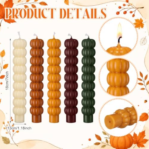 Conelist 5 Pcs Pumpkin Taper Candles Autumn Halloween Gifts, Multicolor - Image 3