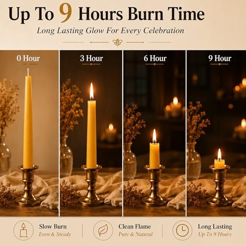 Beeswax Taper Candles, 12 Pack, 10 Inch, Unscented Yellow - Image 3