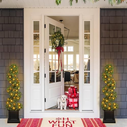 3.5ft Topiary Trees Artificial Outdoor, Artificial Boxwood Plants Outdoor Porch Trees, All-Year Green Fake Plant with Sturdy Pot for Front Porch (Spiral) - Image 6
