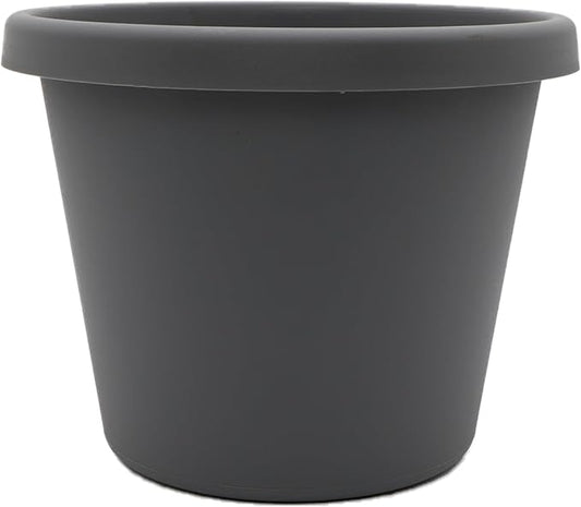 The HC Companies Prima Round Plastic Plant Pot w/Rolled Rim - Lightweight & UV Resistant Flower Pot for Herbs & More - Outdoor & Indoor Plant Pots w/Drainage (14 inch, Warm Gray, Pack of 1)