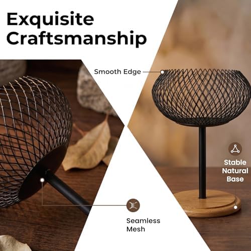 Candle Holder Set of 2, Modern Organic Vintage Black Metal Pillar Candle Holders with Wooden Bamboo Base, Candle Tray Candle Stand for Dining Table Centerpiece Kitchen Mantel Home Office - Image 4
