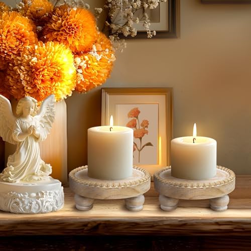 Farmhouse Round Wood Tray Riser, Pedestal Stand with Beaded Edge, Rustic Wooden Candle Trays Decor for Tiered Tray, Candle, Mug Display Decorative, Table Centerpiece, Brwon - Image 4