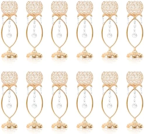 12 Pcs Elegant Metal Crystal Tea Light Candle Holders by kehail